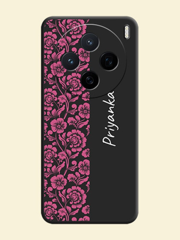 Pink Floral Pattern Design With Custom Text On Space Black Custom Soft Matte Mobile Back Cover - Vivo X200 5G