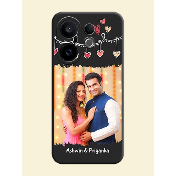 Pink Love Hangings with Name On Space Black Custom Soft Matte Mobile Back Cover - Vivo X200 FE 5G Pink Love Hangings with Name On Space Black Custom Soft Matte Mobile Back Cover - Vivo X200 FE 5G