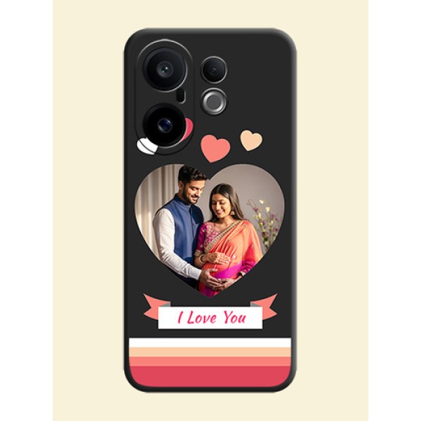 Love Shaped Photo with Colorful Stripes On Space Black Custom Soft Matte Mobile Back Cover - Vivo X200 FE 5G Love Shaped Photo with Colorful Stripes On Space Black Custom Soft Matte Mobile Back Cover - Vivo X200 FE 5G