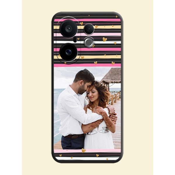 Multicolor Lines and Golden Love Symbols Design on Photo On Space Black Custom Soft Matte Mobile Back Cover - Vivo X200 FE 5G Multicolor Lines and Golden Love Symbols Design on Photo On Space Black Custom Soft Matte Mobile Back Cover - Vivo X200 FE 5G