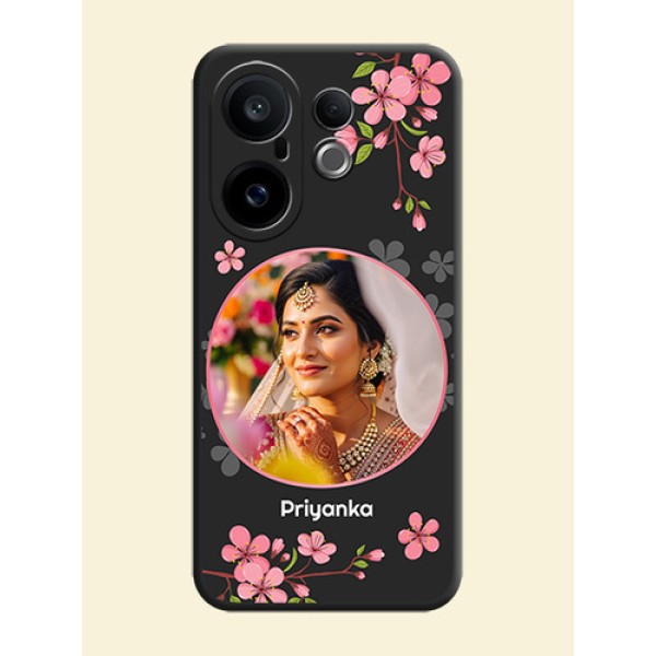 Round Image with Pink Color Floral Design on Photo On Space Black Custom Soft Matte Mobile Back Cover - Vivo X200 FE 5G Round Image with Pink Color Floral Design on Photo On Space Black Custom Soft Matte Mobile Back Cover - Vivo X200 FE 5G