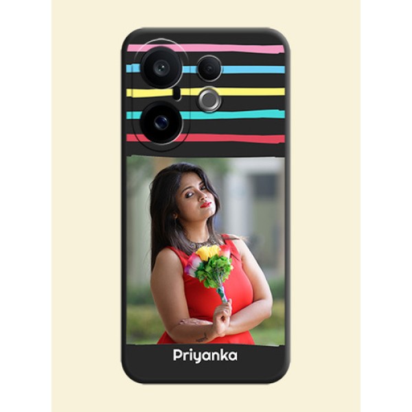 Multicolor Lines with Image On Space Black Custom Soft Matte Mobile Back Cover - Vivo X200 FE 5G Multicolor Lines with Image On Space Black Custom Soft Matte Mobile Back Cover - Vivo X200 FE 5G
