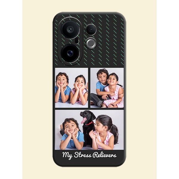 Cross Dotted Pattern with 2 Image Holder On Space Black Custom Soft Matte Mobile Back Cover - Vivo X200 FE 5G Cross Dotted Pattern with 2 Image Holder On Space Black Custom Soft Matte Mobile Back Cover - Vivo X200 FE 5G