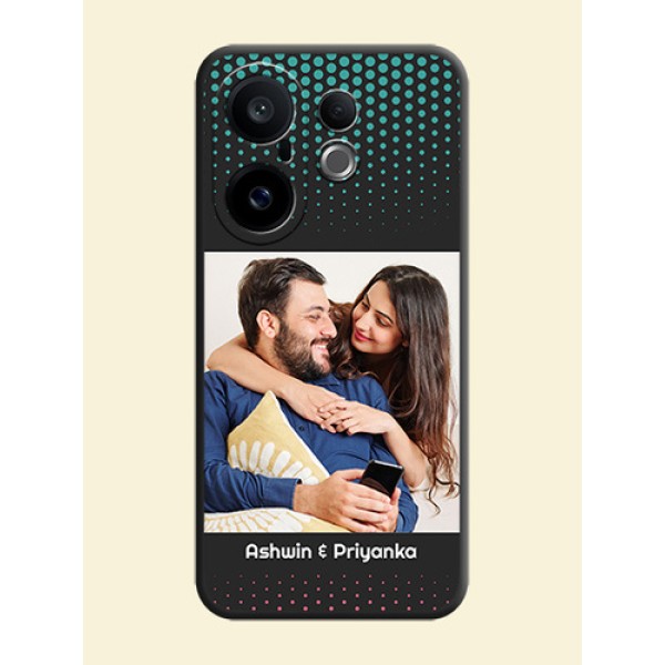 Faded Dots with Grunge Photo Frame and Text On Space Black Custom Soft Matte Mobile Back Cover - Vivo X200 FE 5G Faded Dots with Grunge Photo Frame and Text On Space Black Custom Soft Matte Mobile Back Cover - Vivo X200 FE 5G