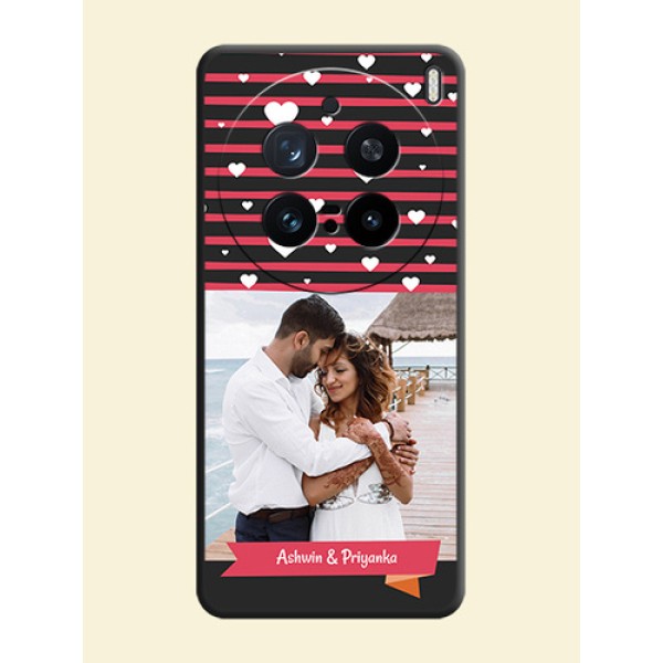 White Color Love Symbols with Pink Lines Pattern On Space Black Custom Soft Matte Mobile Back Cover - Vivo X200 Pro 5G