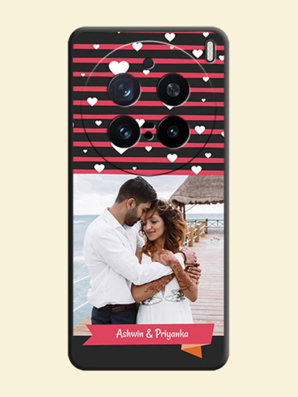 White Color Love Symbols with Pink Lines Pattern On Space Black Custom Soft Matte Mobile Back Cover - Vivo X200 Pro 5G