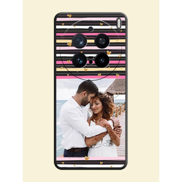 Multicolor Lines and Golden Love Symbols Design on Photo On Space Black Custom Soft Matte Mobile Back Cover - Vivo X200 Pro 5G Multicolor Lines and Golden Love Symbols Design on Photo On Space Black Custom Soft Matte Mobile Back Cover - Vivo X200 Pro 5G