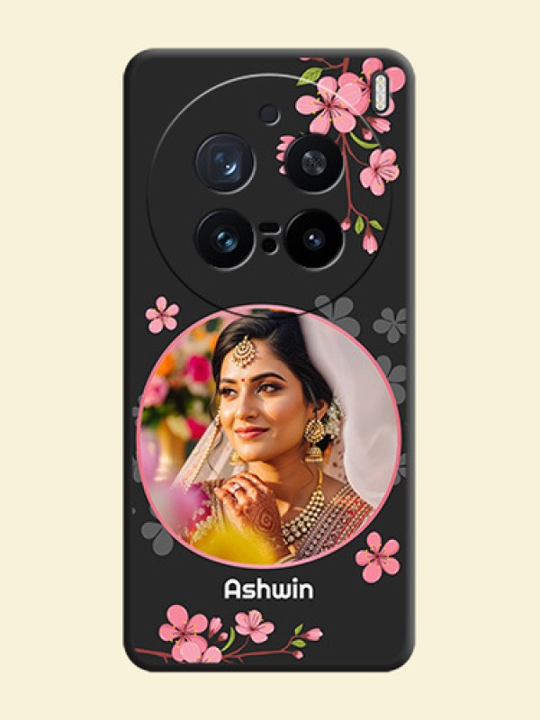 Round Image with Pink Color Floral Design on Photo On Space Black Custom Soft Matte Mobile Back Cover - Vivo X200 Pro 5G