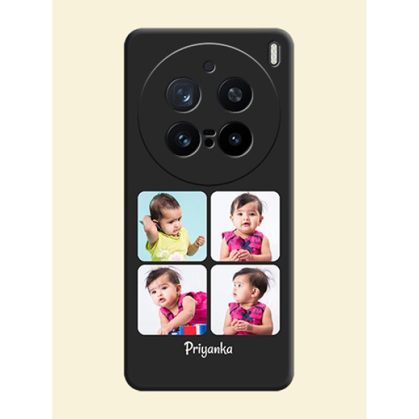 Floral Art with 6 Image Holder on Photo On Space Black Custom Soft Matte Mobile Back Cover - Vivo X200 Pro 5G Floral Art with 6 Image Holder on Photo On Space Black Custom Soft Matte Mobile Back Cover - Vivo X200 Pro 5G