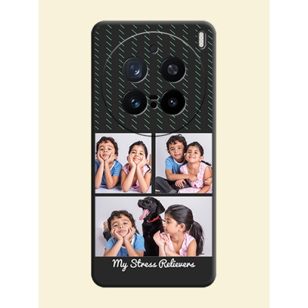 Cross Dotted Pattern with 2 Image Holder On Space Black Custom Soft Matte Mobile Back Cover - Vivo X200 Pro 5G Cross Dotted Pattern with 2 Image Holder On Space Black Custom Soft Matte Mobile Back Cover - Vivo X200 Pro 5G