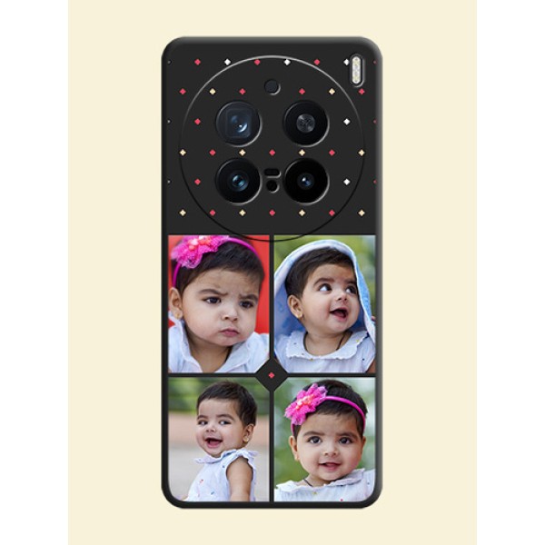 Multicolor Dotted Pattern with 4 Image Holder On Space Black Custom Soft Matte Mobile Back Cover - Vivo X200 Pro 5G Multicolor Dotted Pattern with 4 Image Holder On Space Black Custom Soft Matte Mobile Back Cover - Vivo X200 Pro 5G