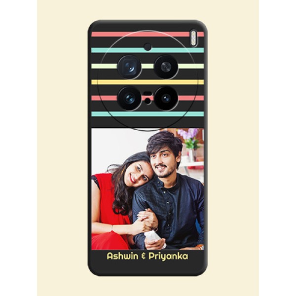 Color Stripes with Photo and Text on Photo On Space Black Custom Soft Matte Mobile Back Cover - Vivo X200 Pro 5G Color Stripes with Photo and Text on Photo On Space Black Custom Soft Matte Mobile Back Cover - Vivo X200 Pro 5G
