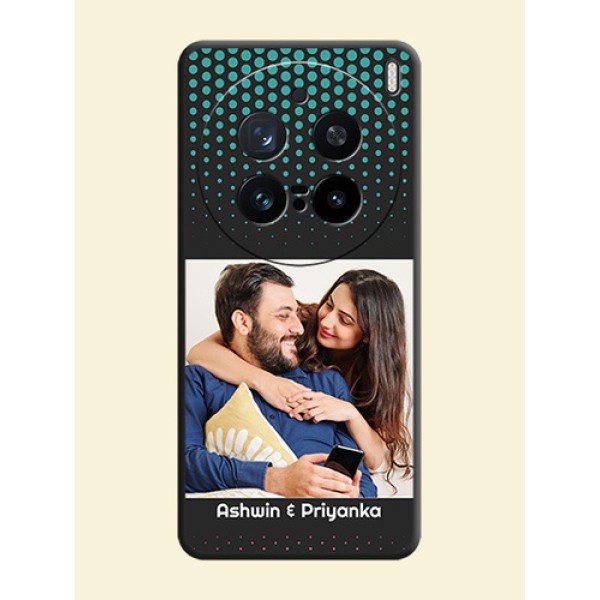 Faded Dots with Grunge Photo Frame and Text On Space Black Custom Soft Matte Mobile Back Cover - Vivo X200 Pro 5G Faded Dots with Grunge Photo Frame and Text On Space Black Custom Soft Matte Mobile Back Cover - Vivo X200 Pro 5G