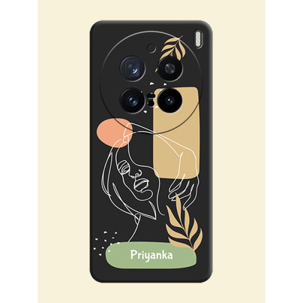Custom Text With Line Art Of Women & Leaves Design On Space Black Custom Soft Matte Mobile Back Cover - Vivo X200 Pro 5G Custom Text With Line Art Of Women & Leaves Design On Space Black Custom Soft Matte Mobile Back Cover - Vivo X200 Pro 5G