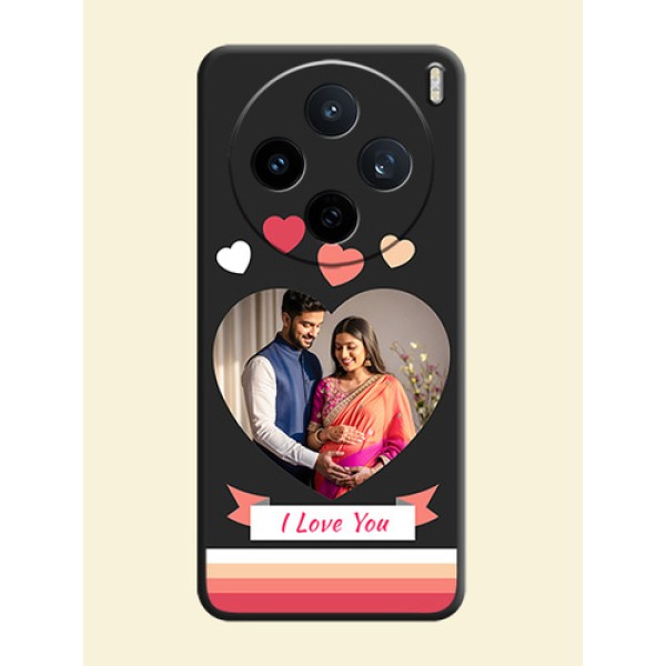 Love Shaped Photo with Colorful Stripes On Space Black Custom Soft Matte Mobile Back Cover - Vivo X200T 5G Love Shaped Photo with Colorful Stripes On Space Black Custom Soft Matte Mobile Back Cover - Vivo X200T 5G