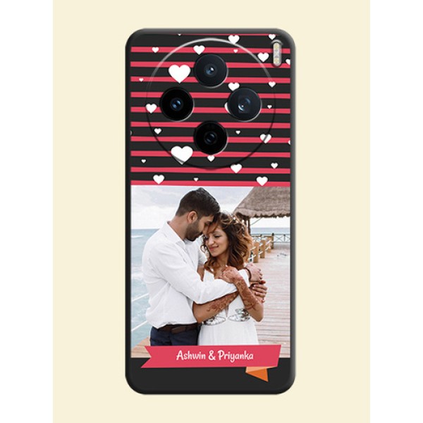 White Color Love Symbols with Pink Lines Pattern On Space Black Custom Soft Matte Mobile Back Cover - Vivo X200T 5G