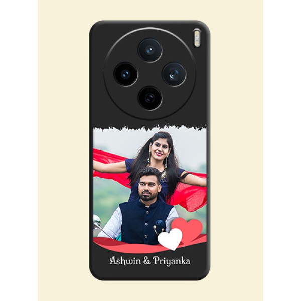Pin Color Love Shaped Ribbon Design with Text On Space Black Custom Soft Matte Mobile Back Cover - Vivo X200T 5G