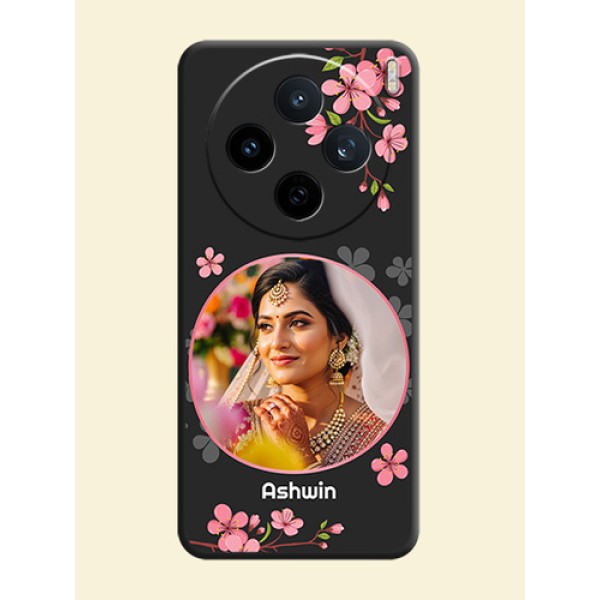Round Image with Pink Color Floral Design on Photo On Space Black Custom Soft Matte Mobile Back Cover - Vivo X200T 5G Round Image with Pink Color Floral Design on Photo On Space Black Custom Soft Matte Mobile Back Cover - Vivo X200T 5G