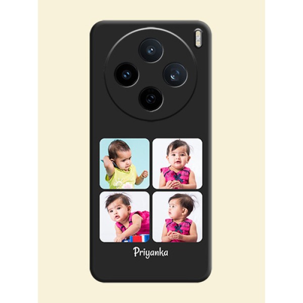 Floral Art with 6 Image Holder on Photo On Space Black Custom Soft Matte Mobile Back Cover - Vivo X200T 5G Floral Art with 6 Image Holder on Photo On Space Black Custom Soft Matte Mobile Back Cover - Vivo X200T 5G
