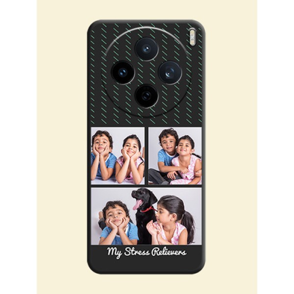 Cross Dotted Pattern with 2 Image Holder On Space Black Custom Soft Matte Mobile Back Cover - Vivo X200T 5G Cross Dotted Pattern with 2 Image Holder On Space Black Custom Soft Matte Mobile Back Cover - Vivo X200T 5G