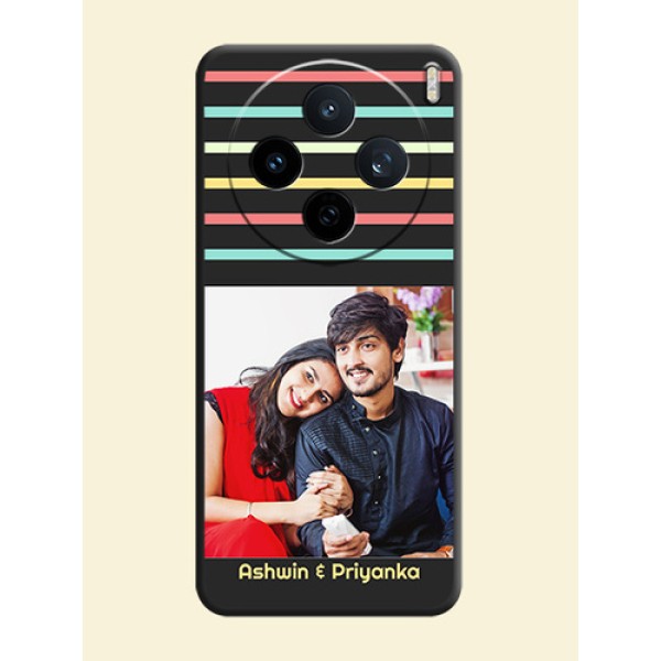 Color Stripes with Photo and Text on Photo On Space Black Custom Soft Matte Mobile Back Cover - Vivo X200T 5G Color Stripes with Photo and Text on Photo On Space Black Custom Soft Matte Mobile Back Cover - Vivo X200T 5G