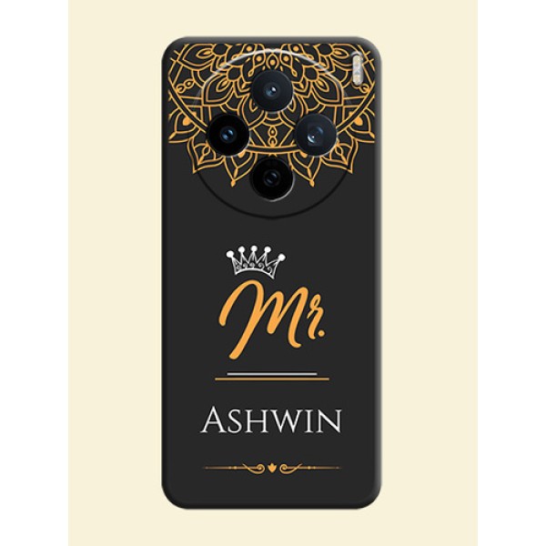 Mr Name with Floral Design On Space Black Custom Soft Matte Mobile Back Cover - Vivo X200T 5G Mr Name with Floral Design On Space Black Custom Soft Matte Mobile Back Cover - Vivo X200T 5G