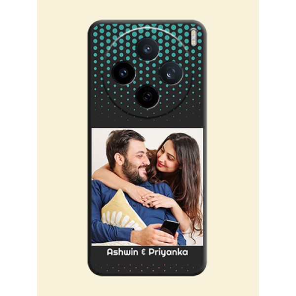 Faded Dots with Grunge Photo Frame and Text On Space Black Custom Soft Matte Mobile Back Cover - Vivo X200T 5G Faded Dots with Grunge Photo Frame and Text On Space Black Custom Soft Matte Mobile Back Cover - Vivo X200T 5G