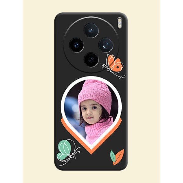 Upload Pic With Simple Butterly Design On Space Black Custom Soft Matte Mobile Back Cover - Vivo X200T 5G Upload Pic With Simple Butterly Design On Space Black Custom Soft Matte Mobile Back Cover - Vivo X200T 5G