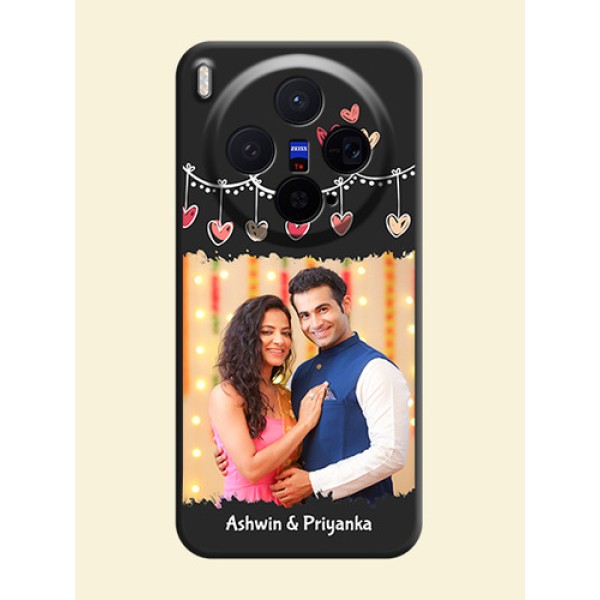 Pink Love Hangings with Name On Space Black Custom Soft Matte Mobile Back Cover - Vivo X300 5G Pink Love Hangings with Name On Space Black Custom Soft Matte Mobile Back Cover - Vivo X300 5G