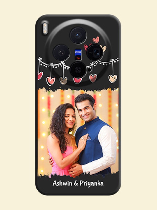 Pink Love Hangings with Name On Space Black Custom Soft Matte Mobile Back Cover - Vivo X300 5G