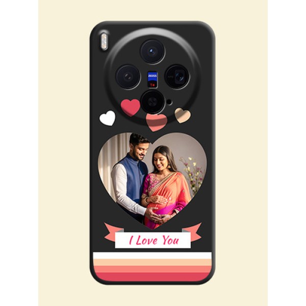 Love Shaped Photo with Colorful Stripes On Space Black Custom Soft Matte Mobile Back Cover - Vivo X300 5G Love Shaped Photo with Colorful Stripes On Space Black Custom Soft Matte Mobile Back Cover - Vivo X300 5G