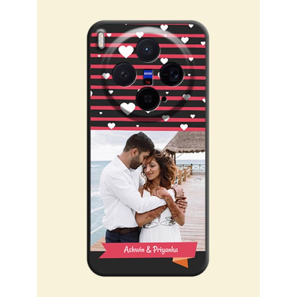 White Color Love Symbols with Pink Lines Pattern On Space Black Custom Soft Matte Mobile Back Cover - Vivo X300 5G