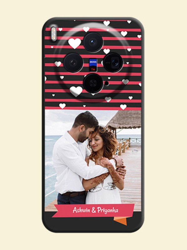 White Color Love Symbols with Pink Lines Pattern On Space Black Custom Soft Matte Mobile Back Cover - Vivo X300 5G