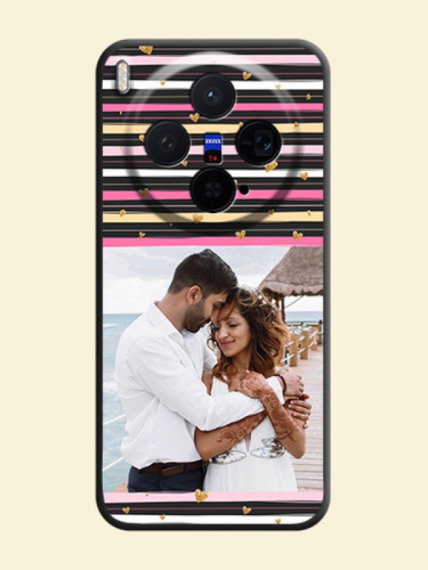 Multicolor Lines and Golden Love Symbols Design on Photo On Space Black Custom Soft Matte Mobile Back Cover - Vivo X300 5G