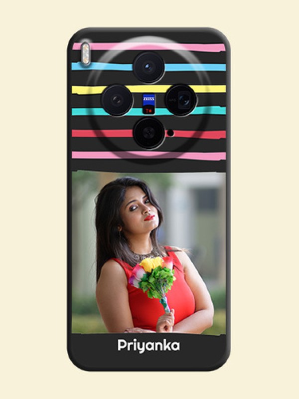 Multicolor Lines with Image On Space Black Custom Soft Matte Mobile Back Cover - Vivo X300 5G