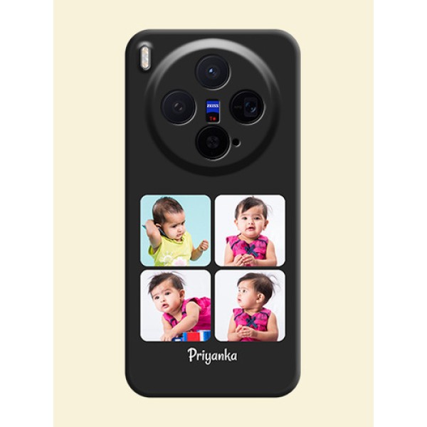 Floral Art with 6 Image Holder on Photo On Space Black Custom Soft Matte Mobile Back Cover - Vivo X300 5G Floral Art with 6 Image Holder on Photo On Space Black Custom Soft Matte Mobile Back Cover - Vivo X300 5G
