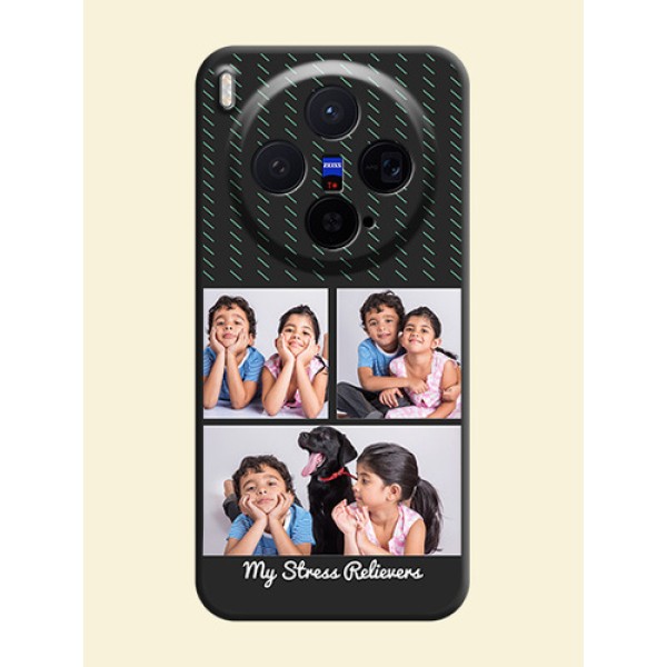 Cross Dotted Pattern with 2 Image Holder On Space Black Custom Soft Matte Mobile Back Cover - Vivo X300 5G Cross Dotted Pattern with 2 Image Holder On Space Black Custom Soft Matte Mobile Back Cover - Vivo X300 5G