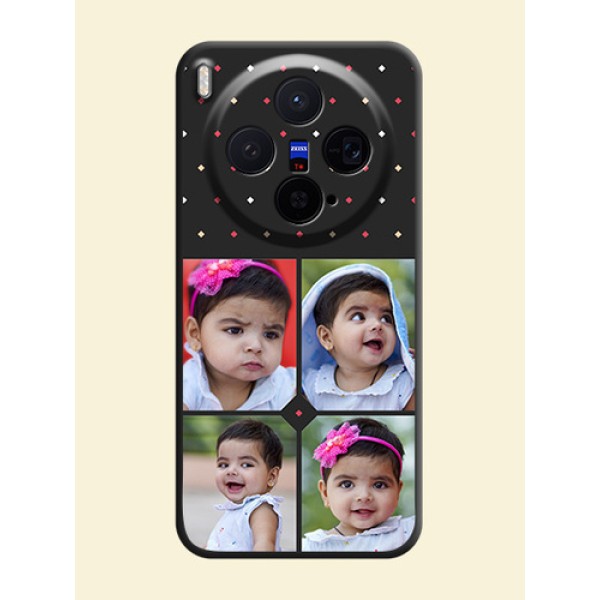 Multicolor Dotted Pattern with 4 Image Holder On Space Black Custom Soft Matte Mobile Back Cover - Vivo X300 5G Multicolor Dotted Pattern with 4 Image Holder On Space Black Custom Soft Matte Mobile Back Cover - Vivo X300 5G