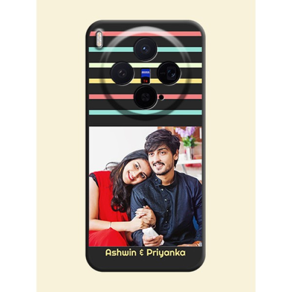 Color Stripes with Photo and Text on Photo On Space Black Custom Soft Matte Mobile Back Cover - Vivo X300 5G Color Stripes with Photo and Text on Photo On Space Black Custom Soft Matte Mobile Back Cover - Vivo X300 5G