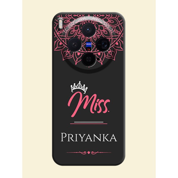 Mrs Name with Floral Design On Space Black Custom Soft Matte Mobile Back Cover - Vivo X300 5G Mrs Name with Floral Design On Space Black Custom Soft Matte Mobile Back Cover - Vivo X300 5G