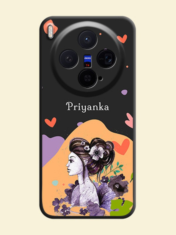 Namecase For Her With Fancy Lady Image On Space Black Custom Soft Matte Mobile Back Cover - Vivo X300 5G