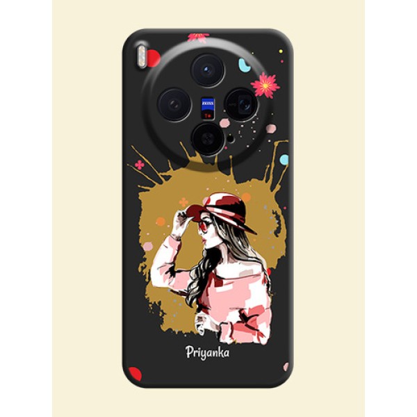 Mordern Lady With Color Splash Background With Custom Text On Space Black Custom Soft Matte Mobile Back Cover - Vivo X300 5G