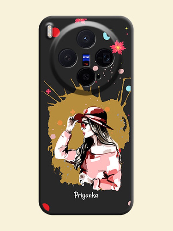 Mordern Lady With Color Splash Background With Custom Text On Space Black Custom Soft Matte Mobile Back Cover - Vivo X300 5G