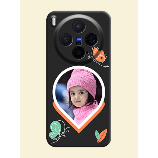 Upload Pic With Simple Butterly Design On Space Black Custom Soft Matte Mobile Back Cover - Vivo X300 5G Upload Pic With Simple Butterly Design On Space Black Custom Soft Matte Mobile Back Cover - Vivo X300 5G