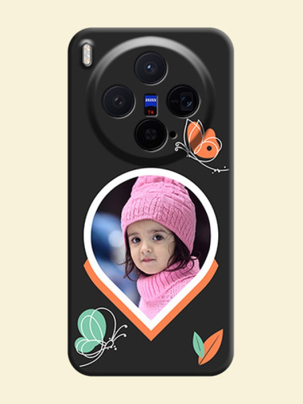 Upload Pic With Simple Butterly Design On Space Black Custom Soft Matte Mobile Back Cover - Vivo X300 5G