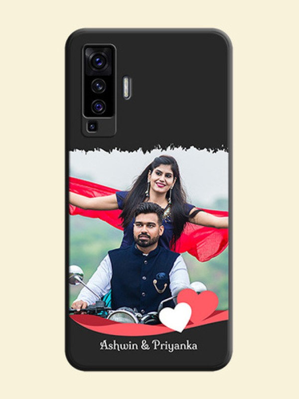 Pink Color Love Shaped Ribbon Design with Text on Space Black Custom Soft Matte Phone Back Cover - Vivo X50 