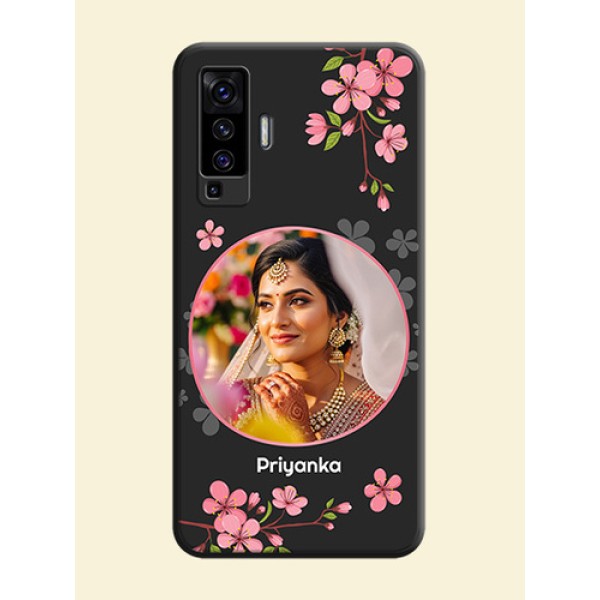Round Image with Pink Color Floral Design - Photo on Space Black Soft Matte Back Cover - Vivo X50 Round Image with Pink Color Floral Design - Photo on Space Black Soft Matte Back Cover - Vivo X50