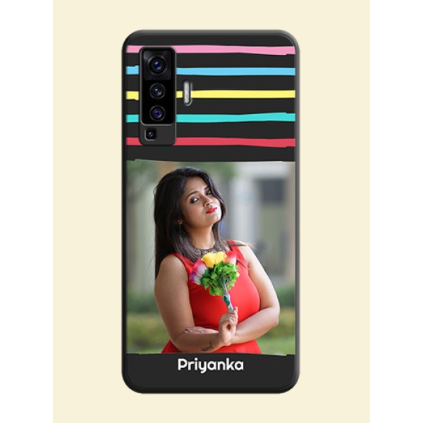 Multicolor Lines with Image on Space Black Personalized Soft Matte Phone Covers - Vivo X50 Multicolor Lines with Image on Space Black Personalized Soft Matte Phone Covers - Vivo X50