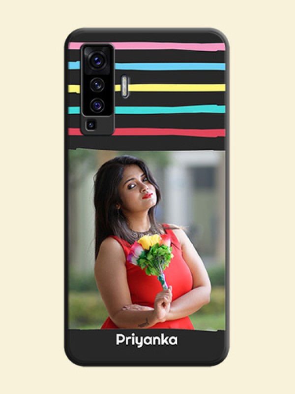 Multicolor Lines with Image on Space Black Personalized Soft Matte Phone Covers - Vivo X50 