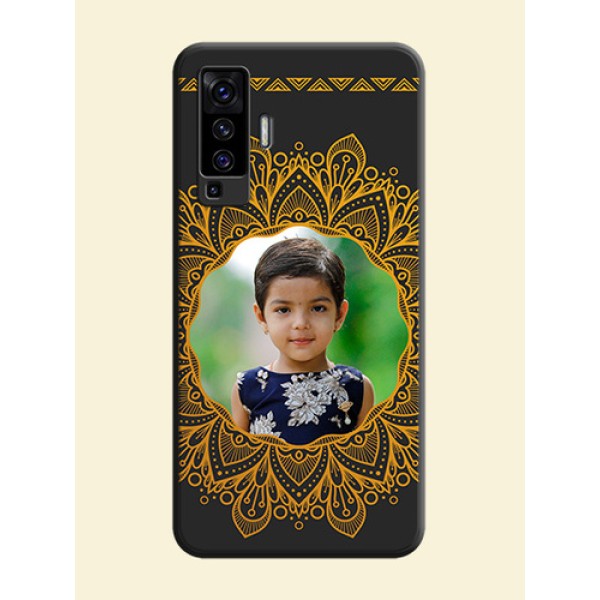 Round Image with Floral Design - Photo on Space Black Soft Matte Mobile Cover - Vivo X50 Round Image with Floral Design - Photo on Space Black Soft Matte Mobile Cover - Vivo X50